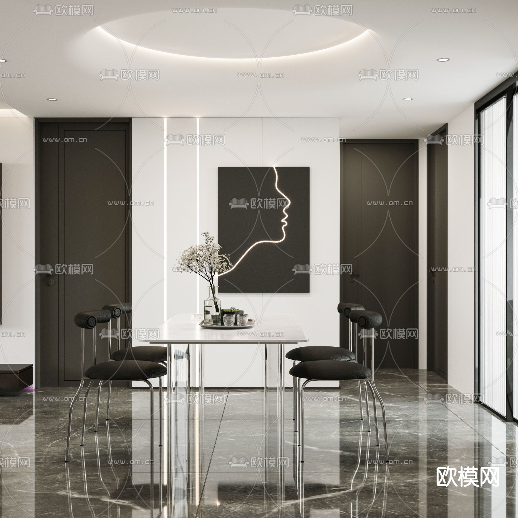高级灰客餐厅3d模型下载（渲染图4）