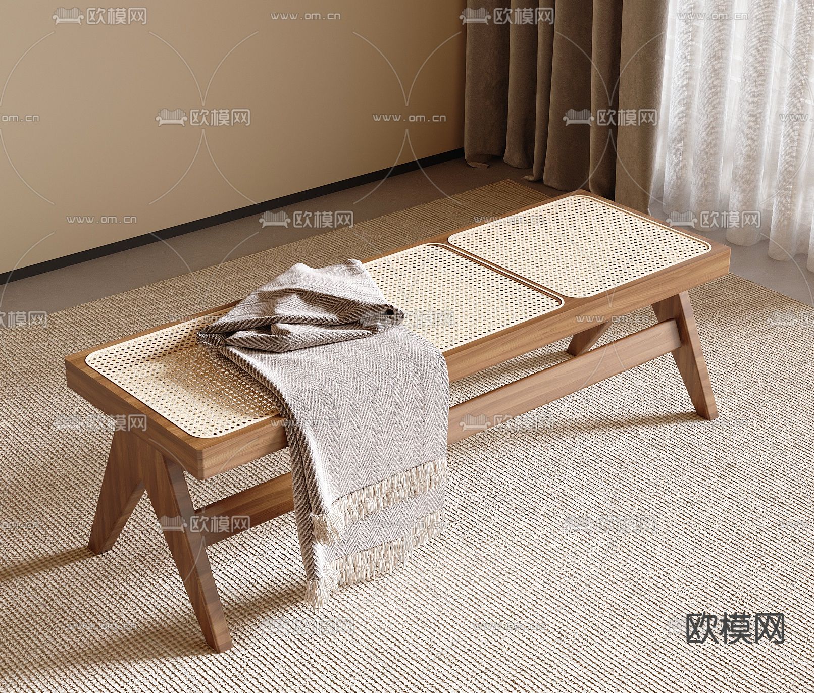 侘寂风长凳 床尾凳3d模型下载