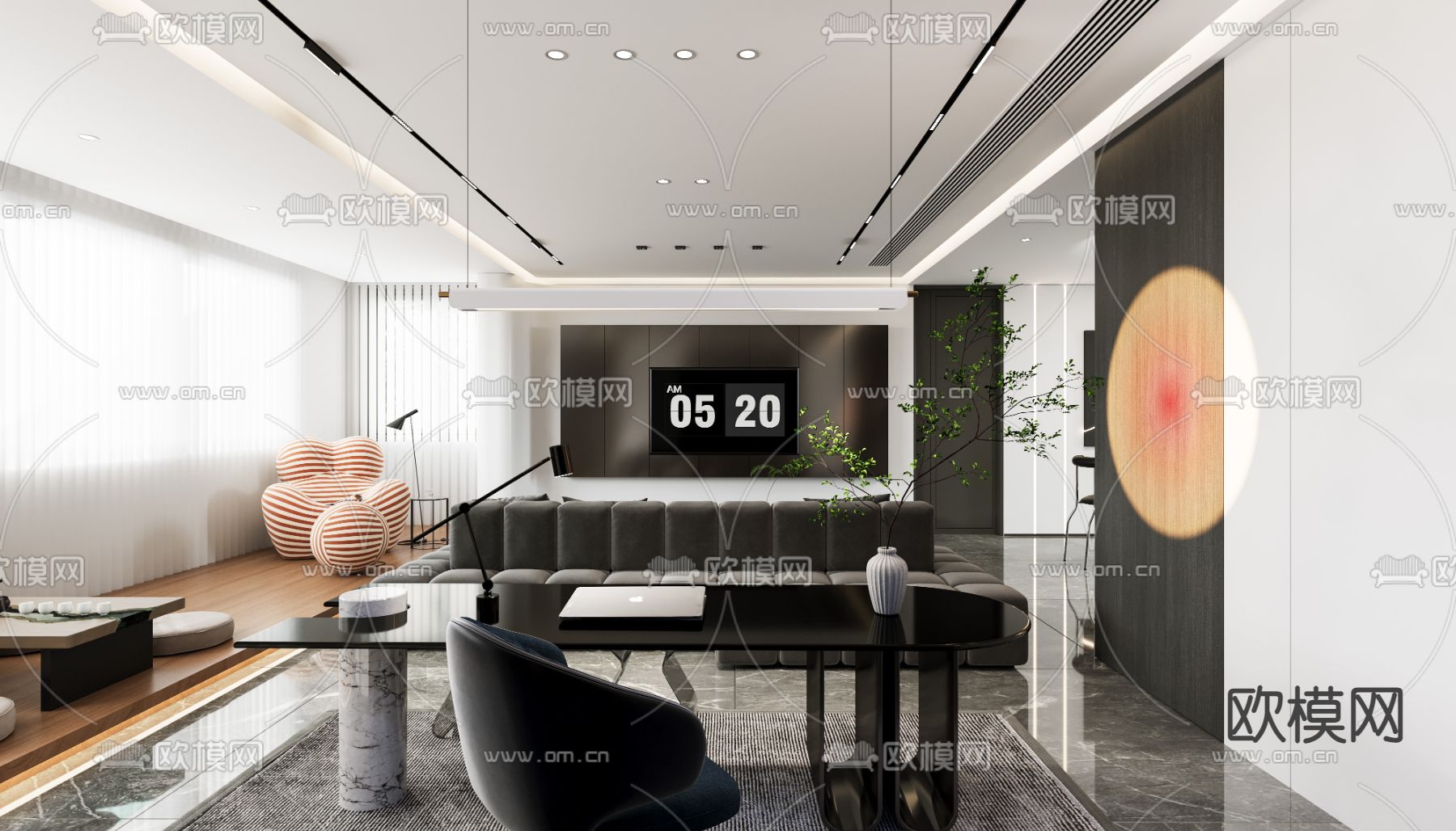 高级灰客餐厅3d模型下载（渲染图3）