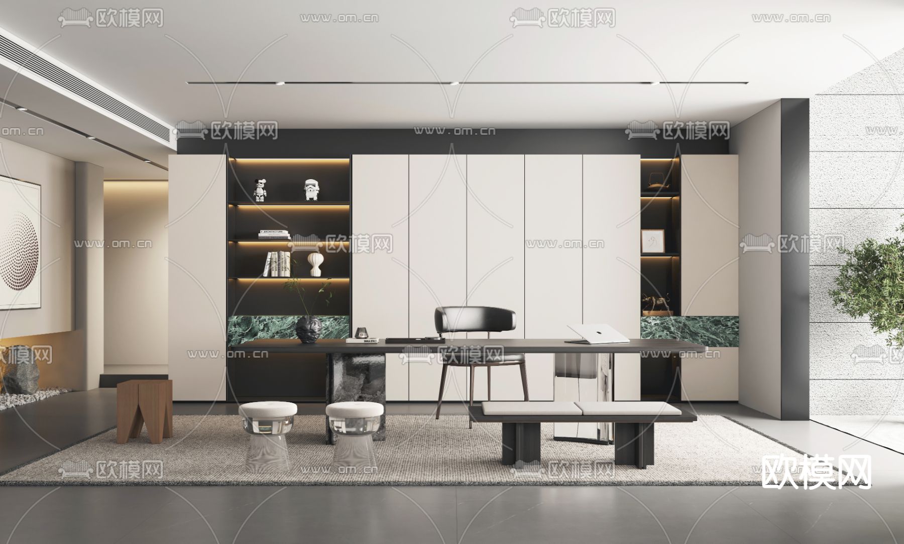 高级灰书房3d模型下载