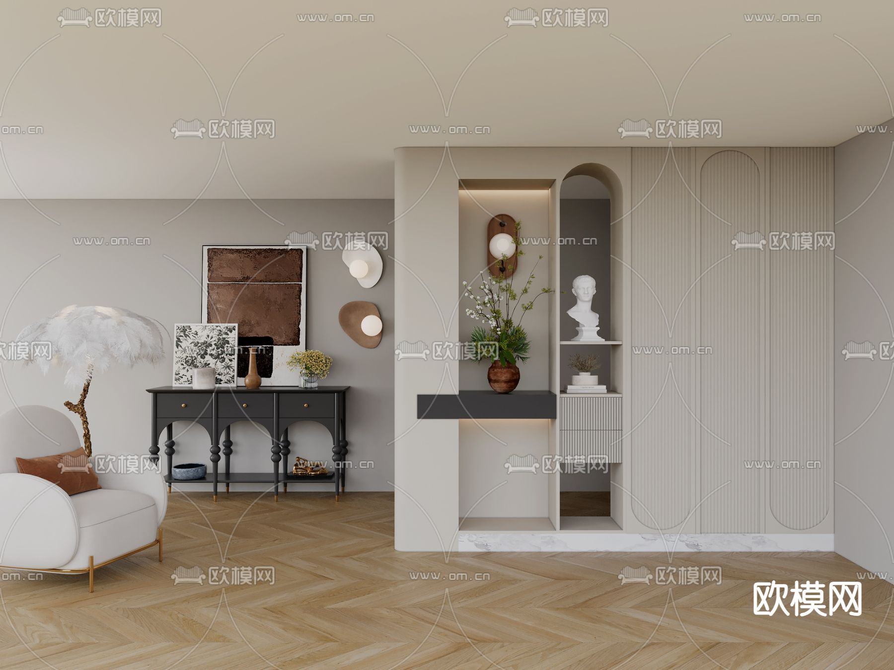 法式玄关 鞋柜3d模型下载