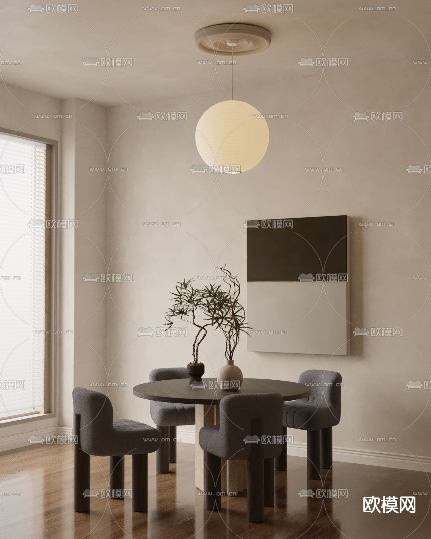 侘寂风餐厅 圆餐桌3d模型下载