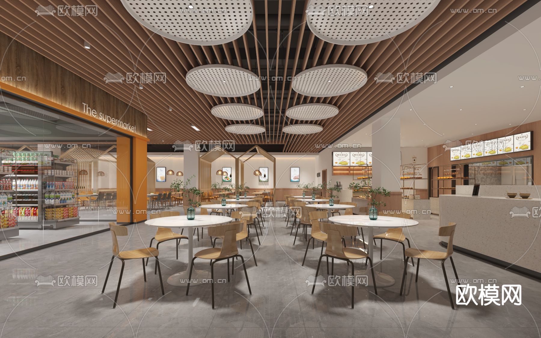 现代食堂 员工餐厅3d模型下载（渲染图3）