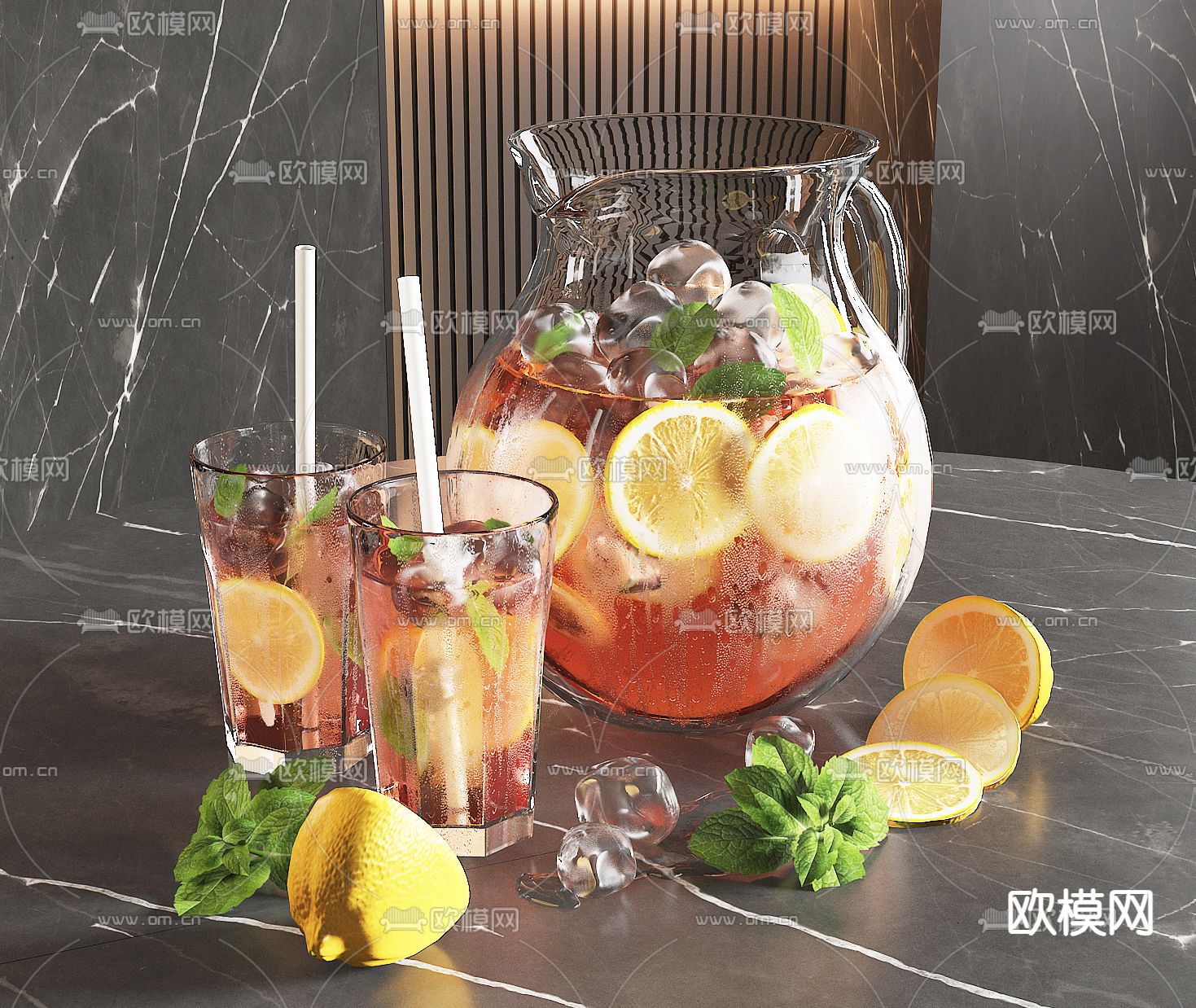 果汁饮品 水果茶 柠檬水 西柚汁3d模型下载