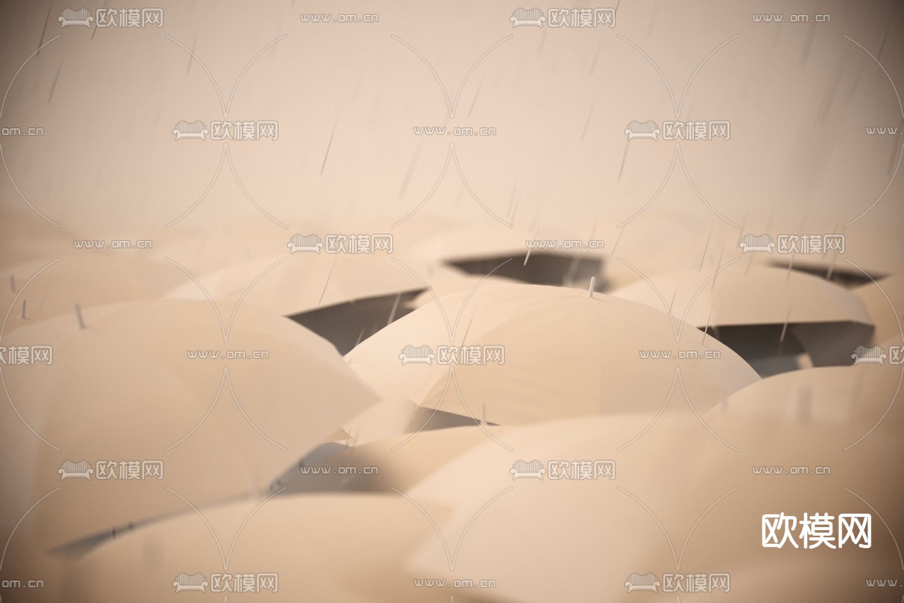 雨中夜景 雨伞 十字路口 街边景观3d模型下载（渲染图2）