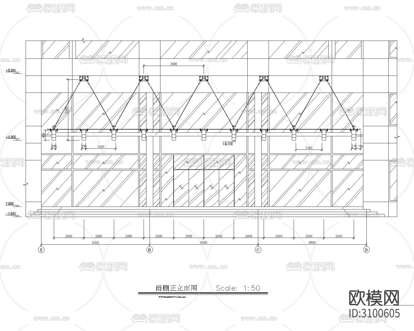 雨棚 玻璃棚CAD施工图下载（渲染图6）