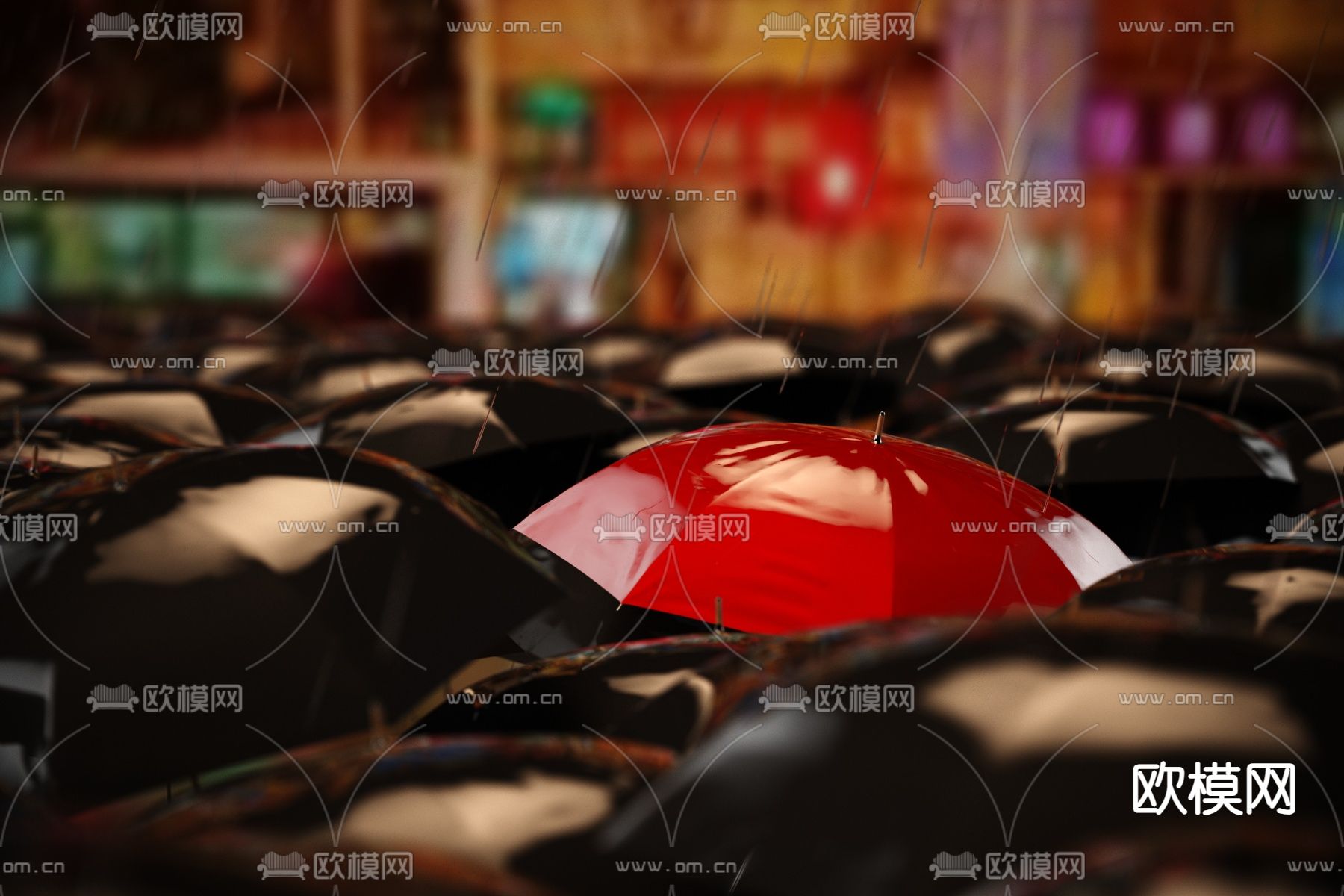 雨中夜景 雨伞 十字路口 街边景观3d模型下载（渲染图1）