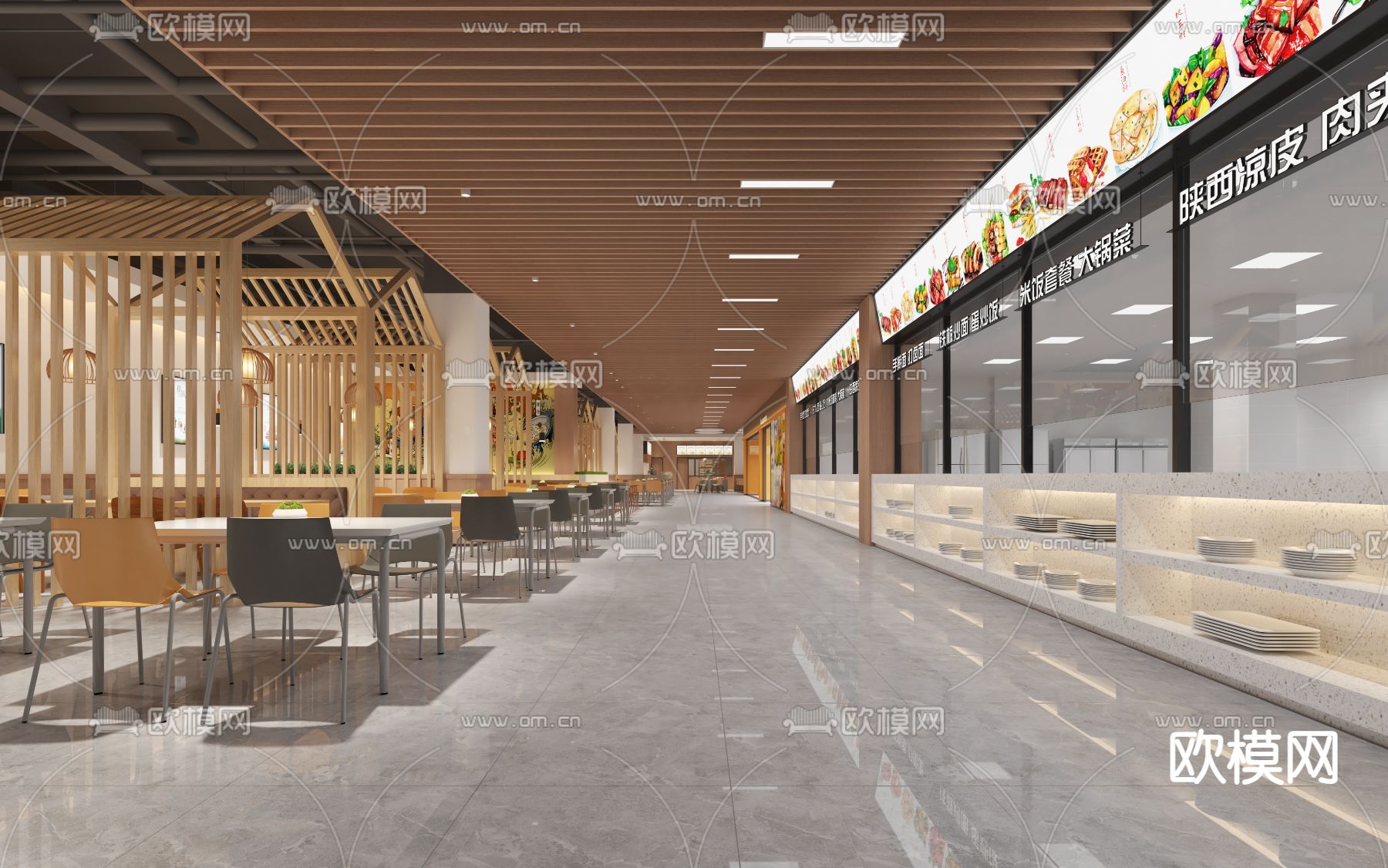现代食堂 员工餐厅3d模型下载（渲染图2）