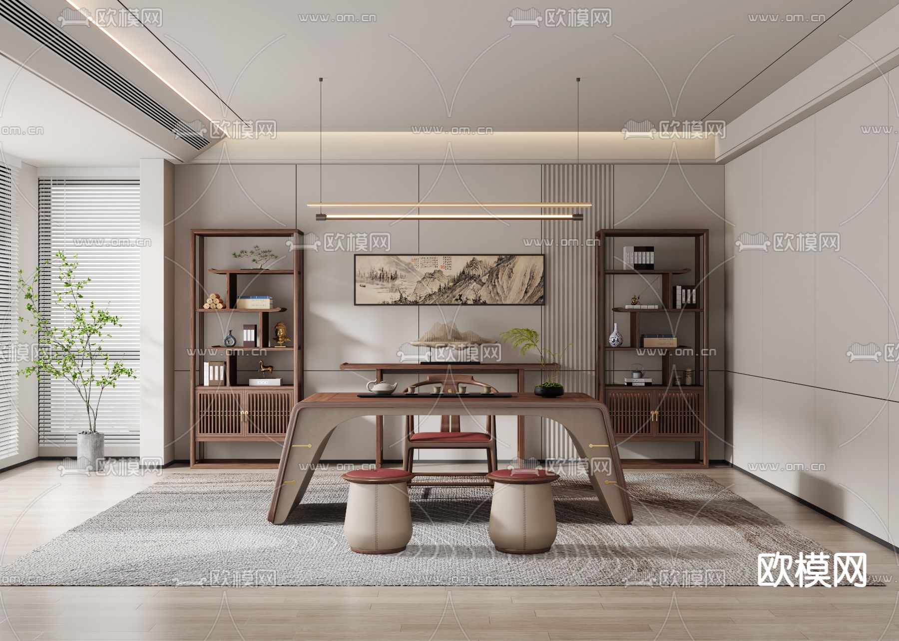 新中式茶室3d模型下载