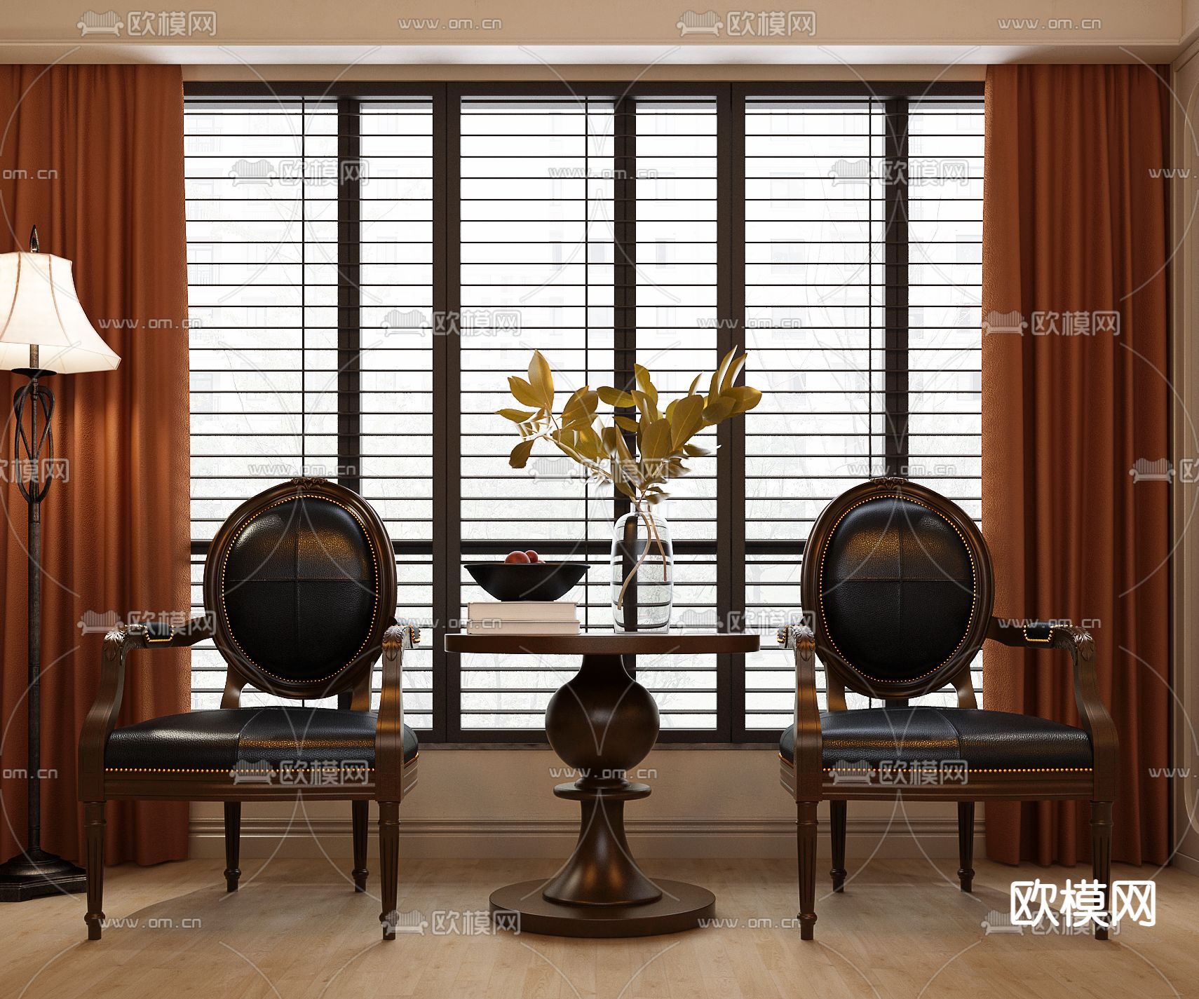 美式扶手椅 圆几 休闲椅3d模型下载