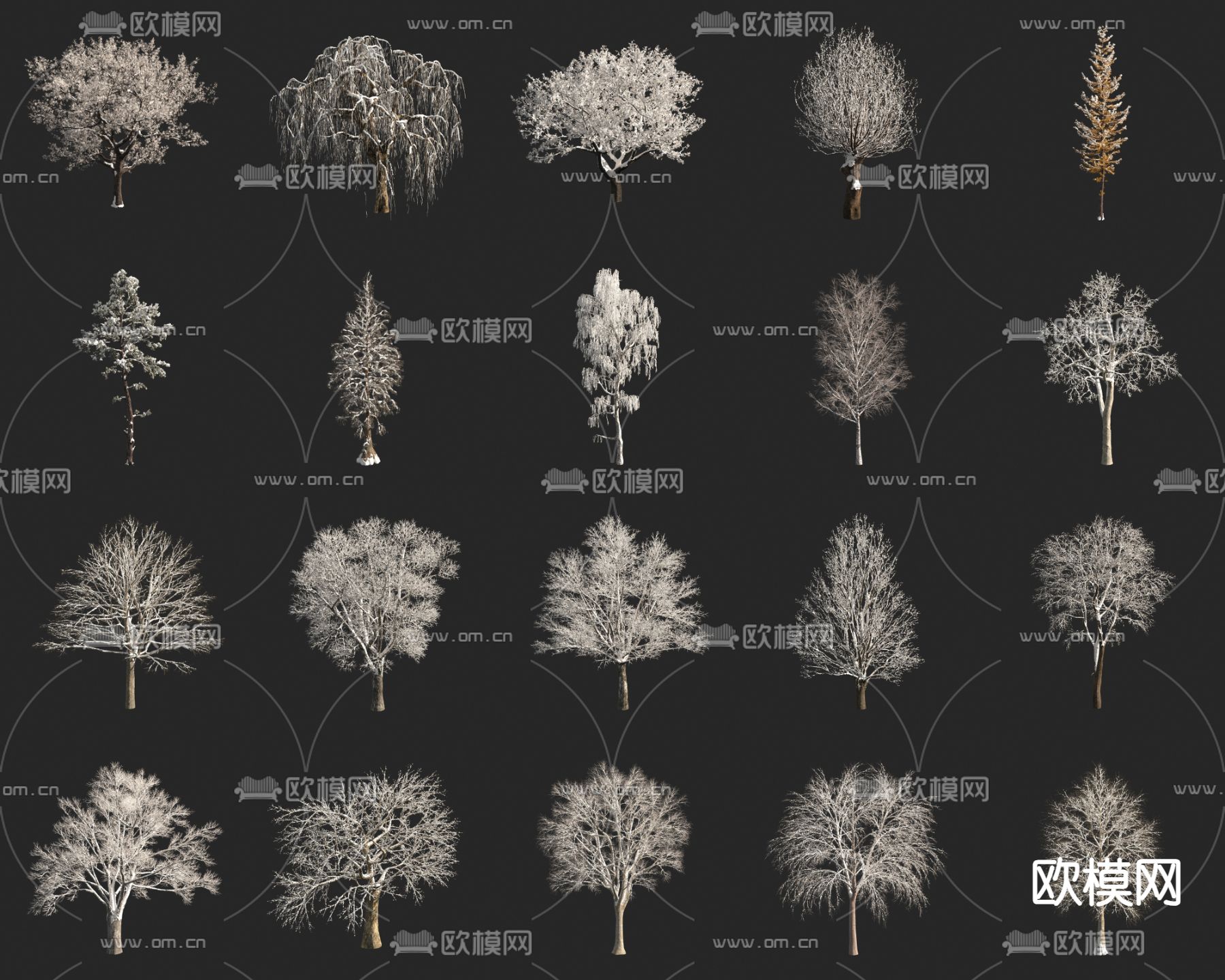 雪景灌木 雪景树 冬季树3d模型下载