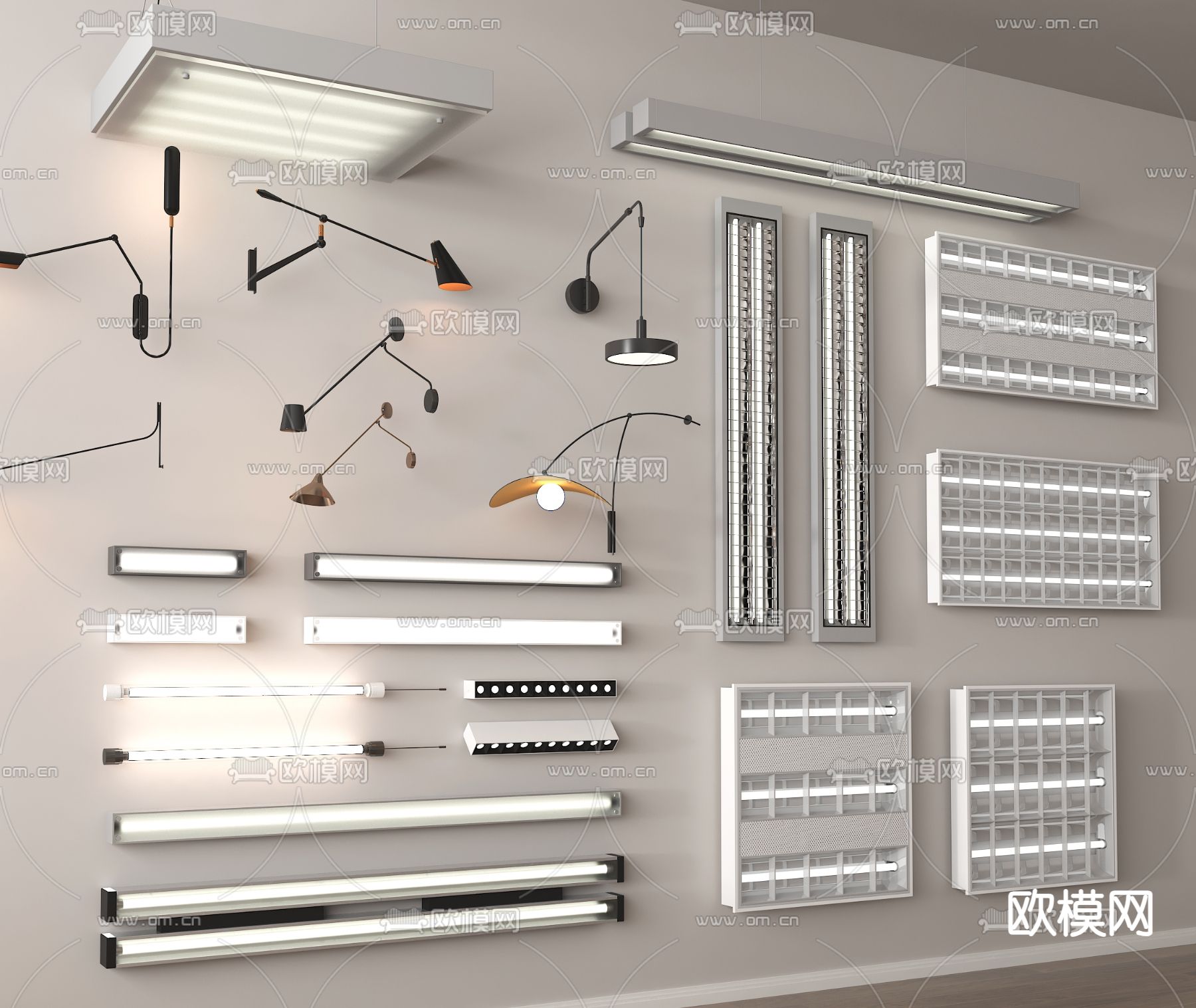 格栅灯 LED日光灯 长条线性灯3d模型下载