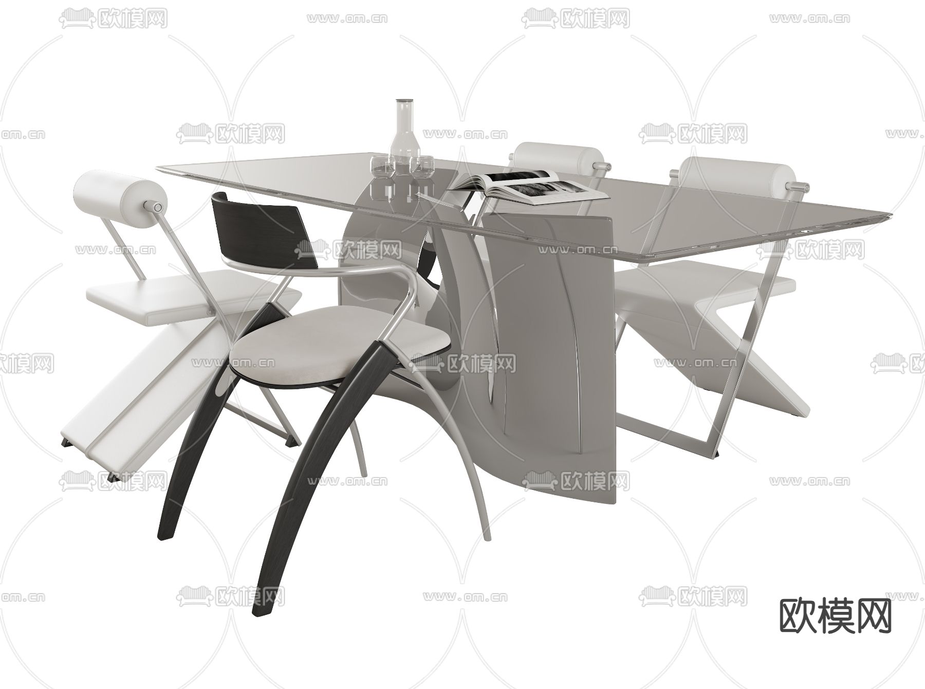 长条餐桌椅3d模型下载