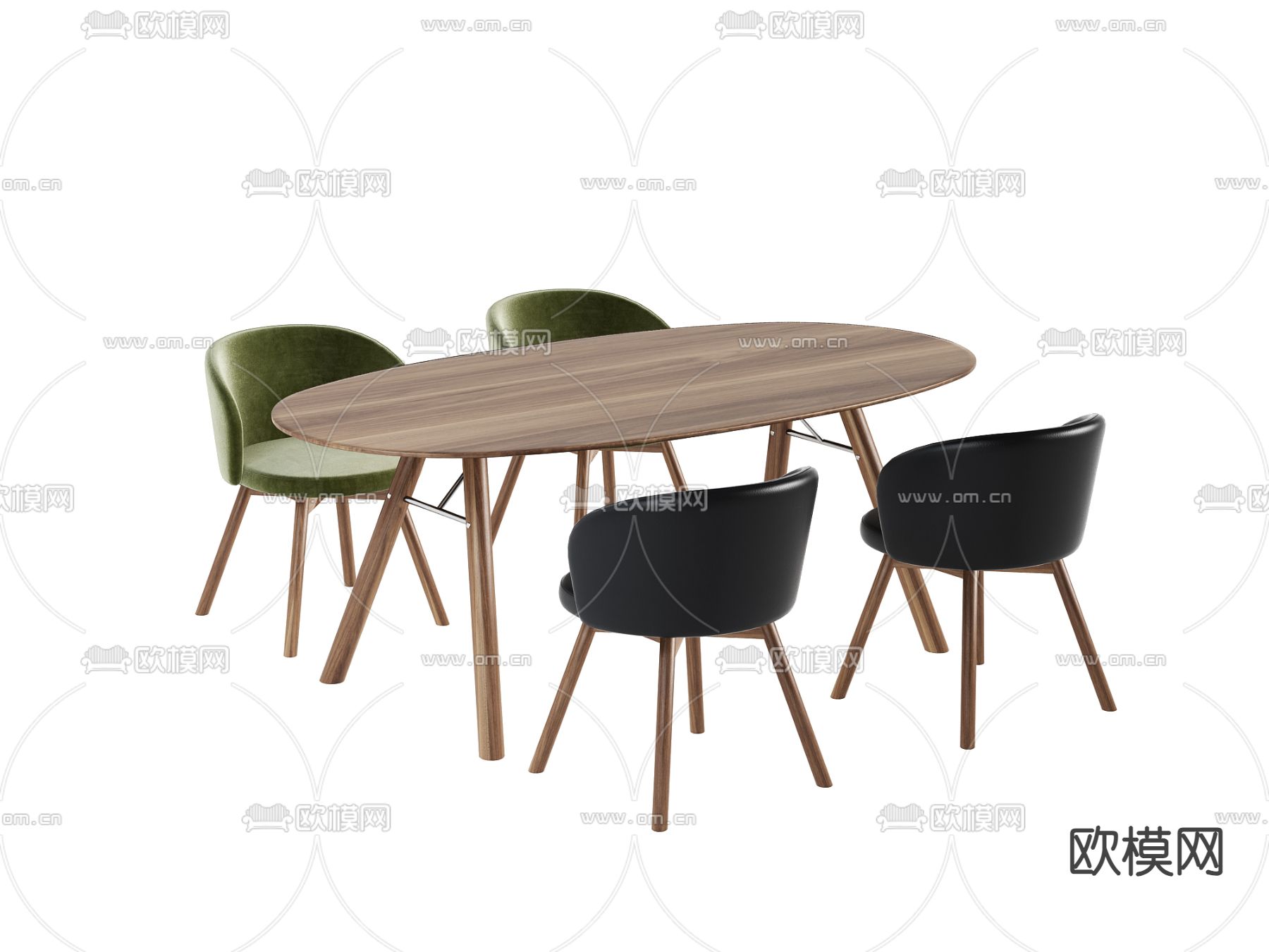 椭圆餐桌椅3d模型下载