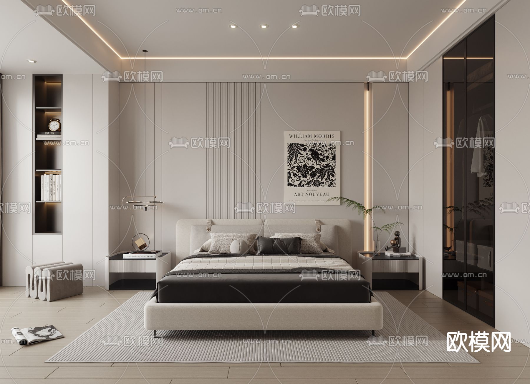 现代卧室 主人房3d模型下载（渲染图1）