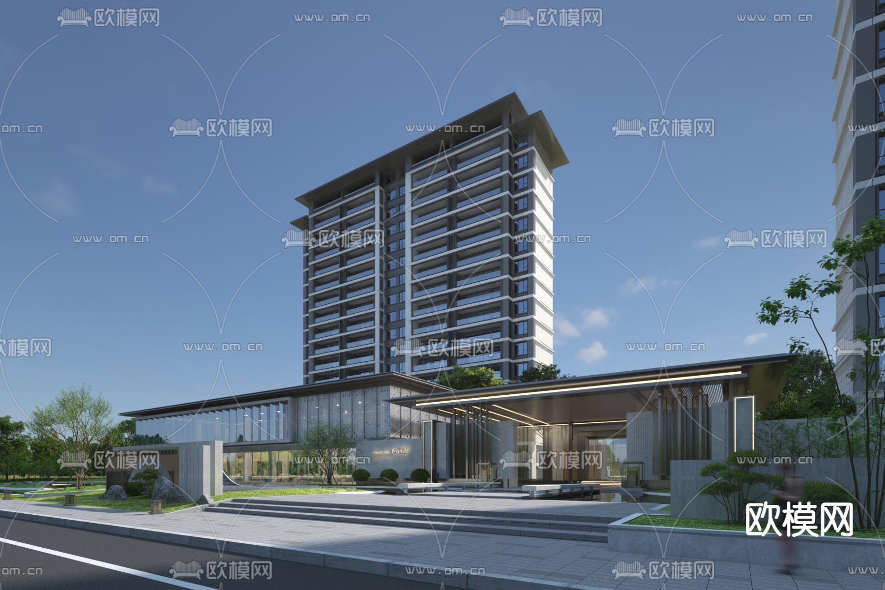 小区门头 住宅楼外观3d模型下载