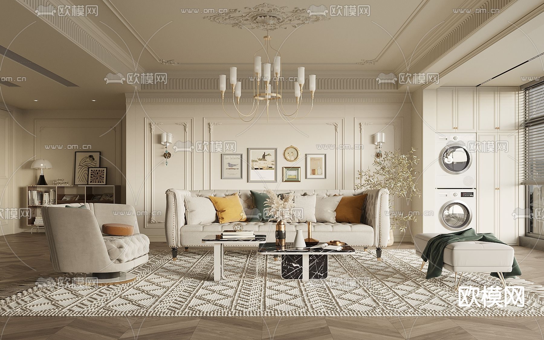 法式客厅3d模型下载