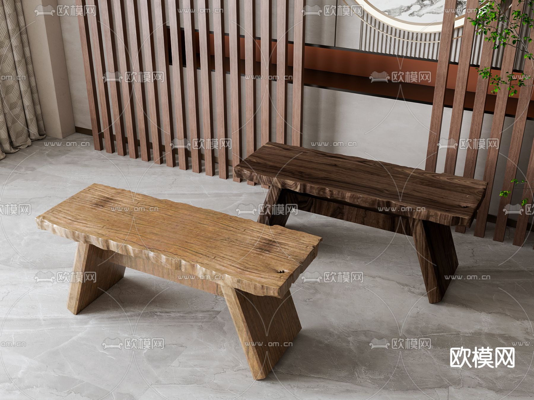 新中式木板凳 条凳 凳子3d模型下载
