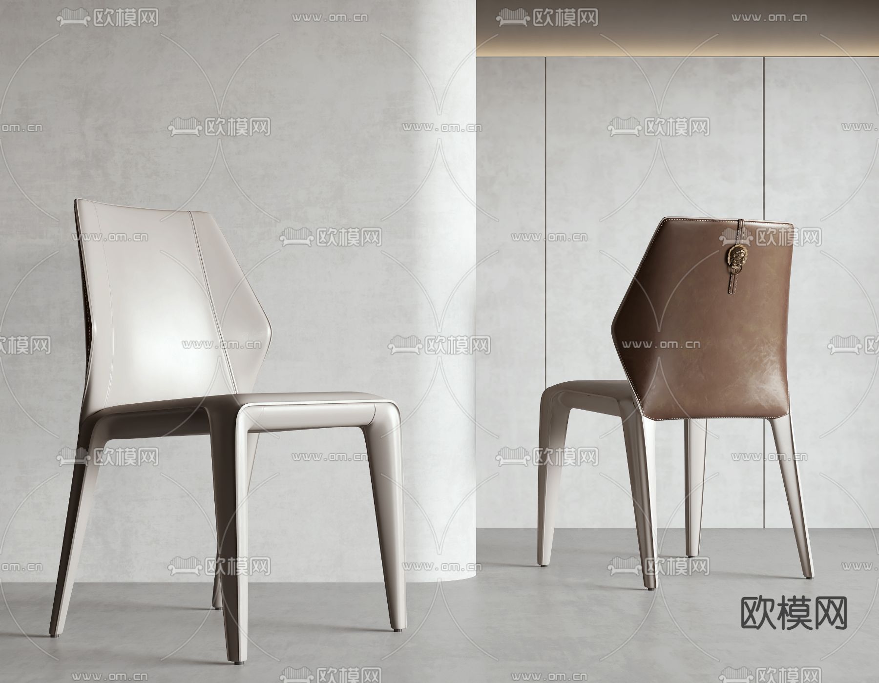 新中式单椅 皮革椅子3d模型下载（渲染图2）