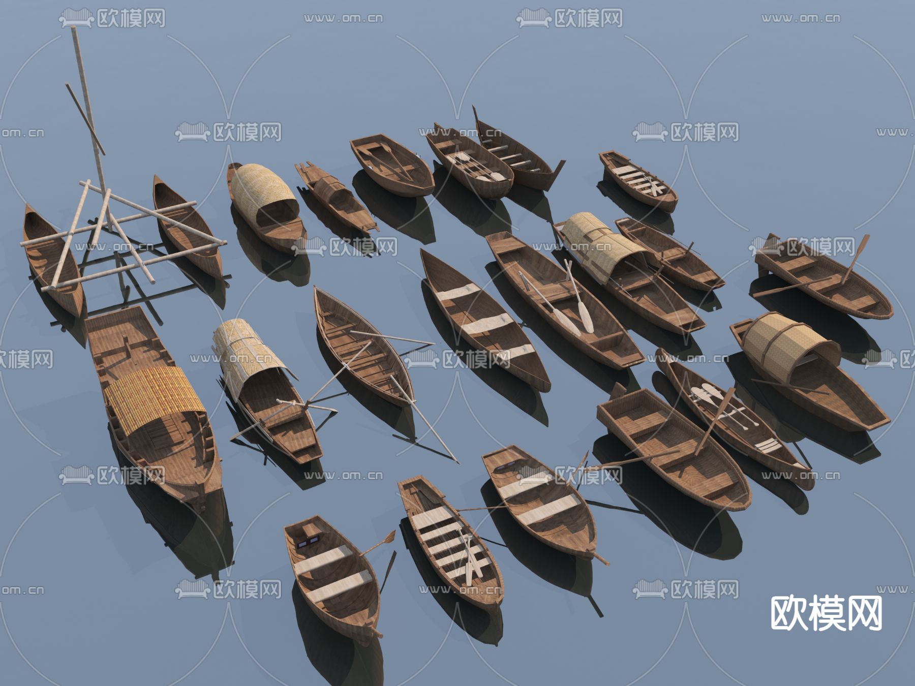 中式木船 小船 草船 古代船3d模型下载