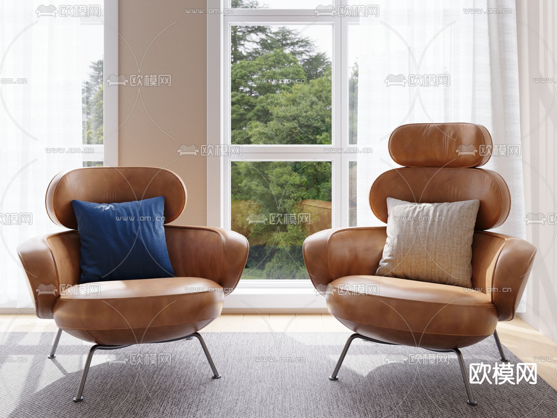 中古风沙发 皮革沙发 休闲沙发3d模型下载