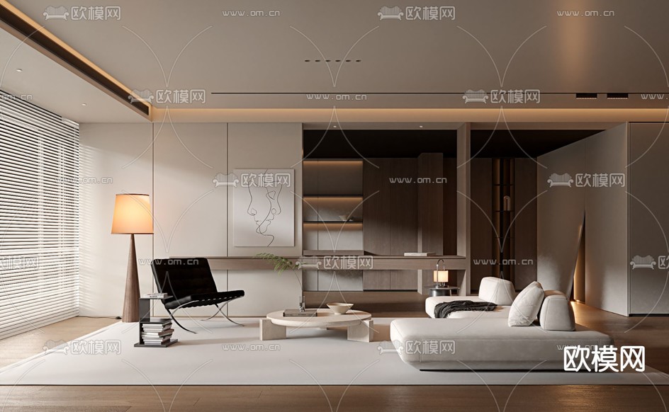 现代客厅3d模型下载