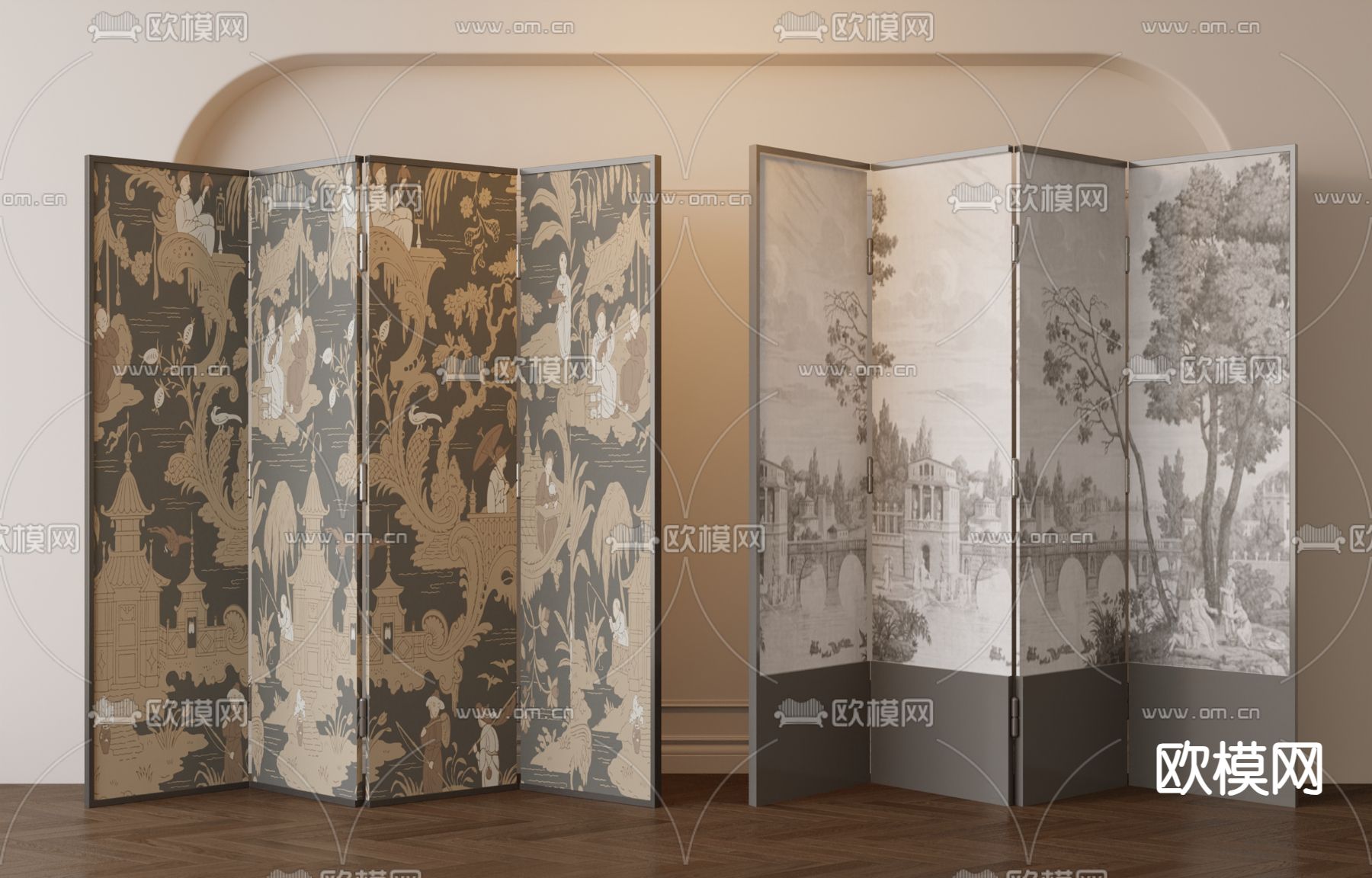 中古风屏风 隔断3d模型下载
