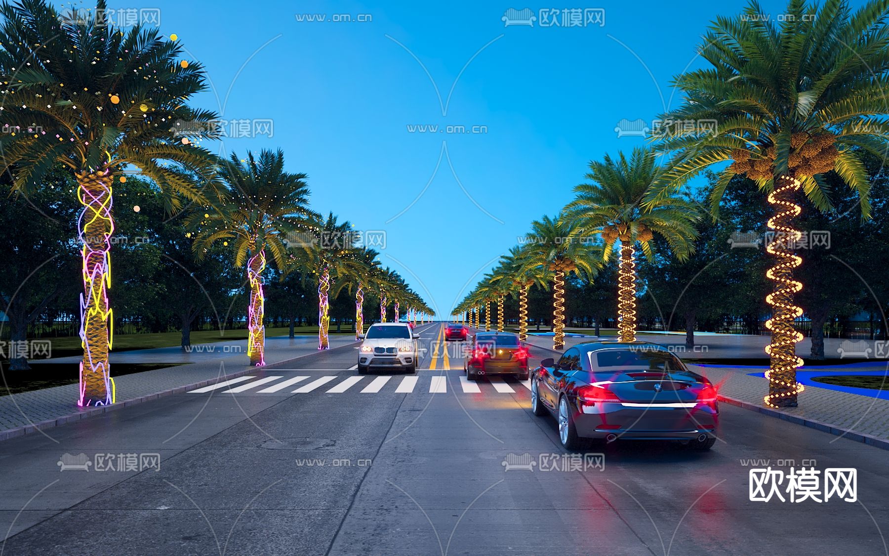 公路夜景 道路夜景3d模型下载