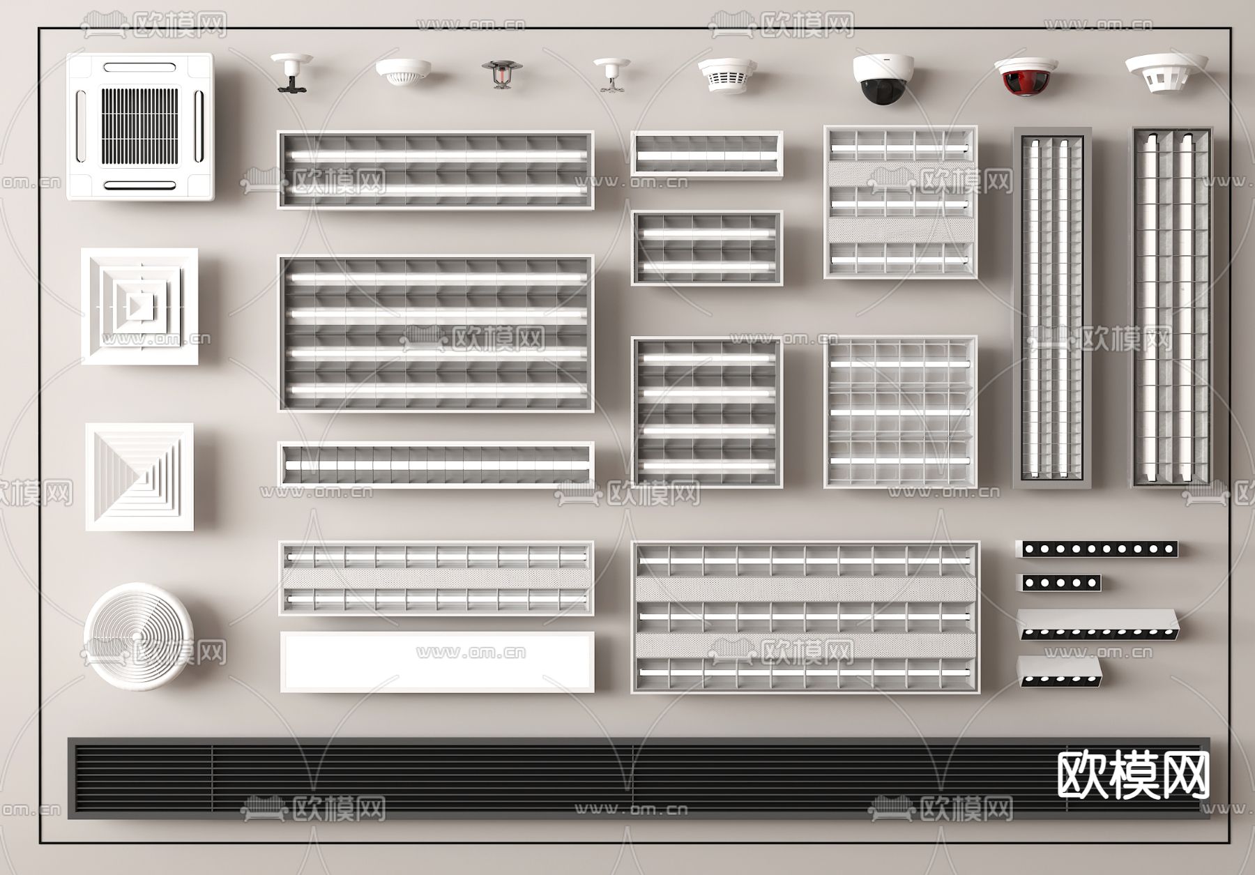 空调出风口 办公灯 格栅灯3d模型下载