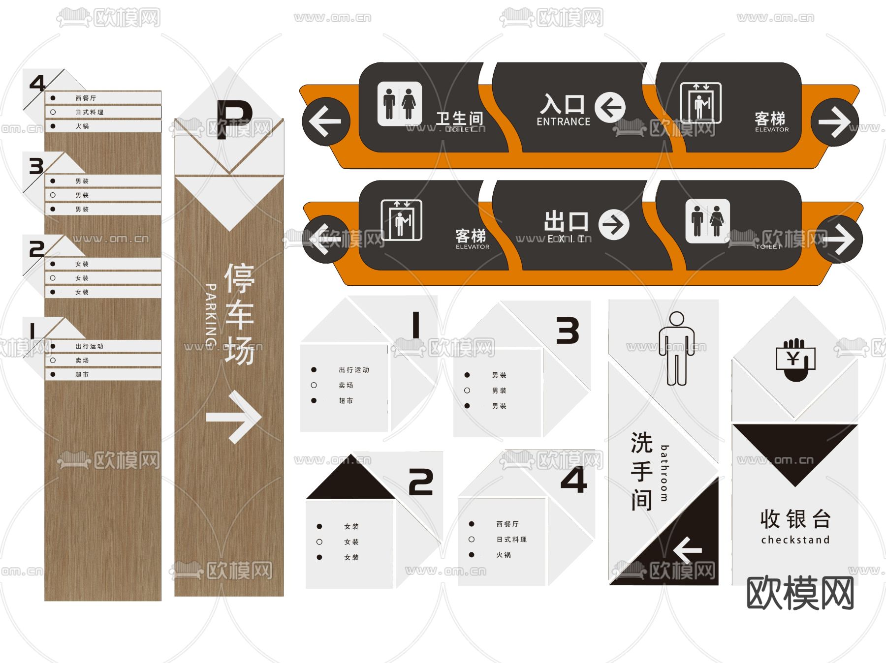商场指示牌 标识牌 导视牌su模型下载（渲染图1）