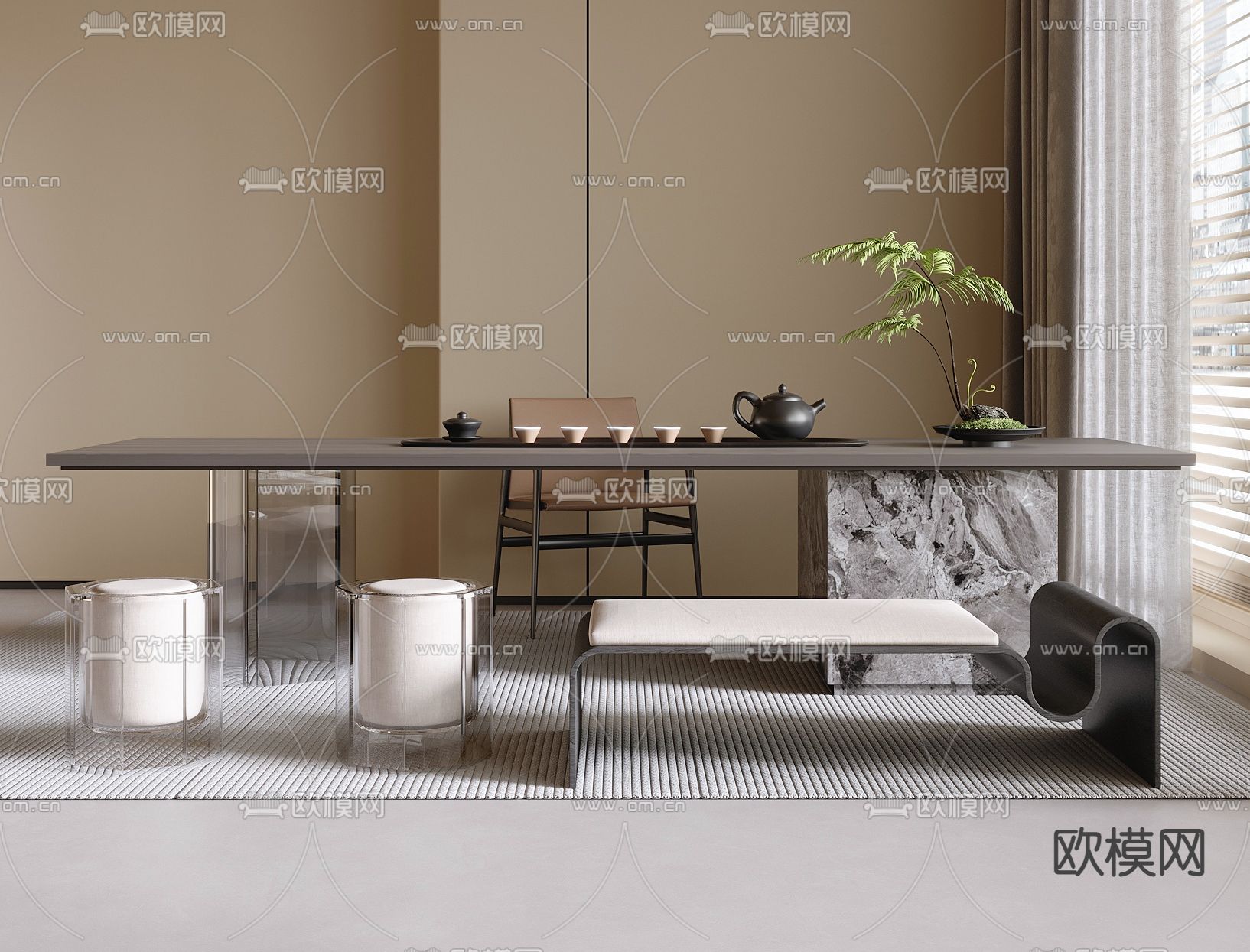 现代茶桌椅 茶台3d模型下载