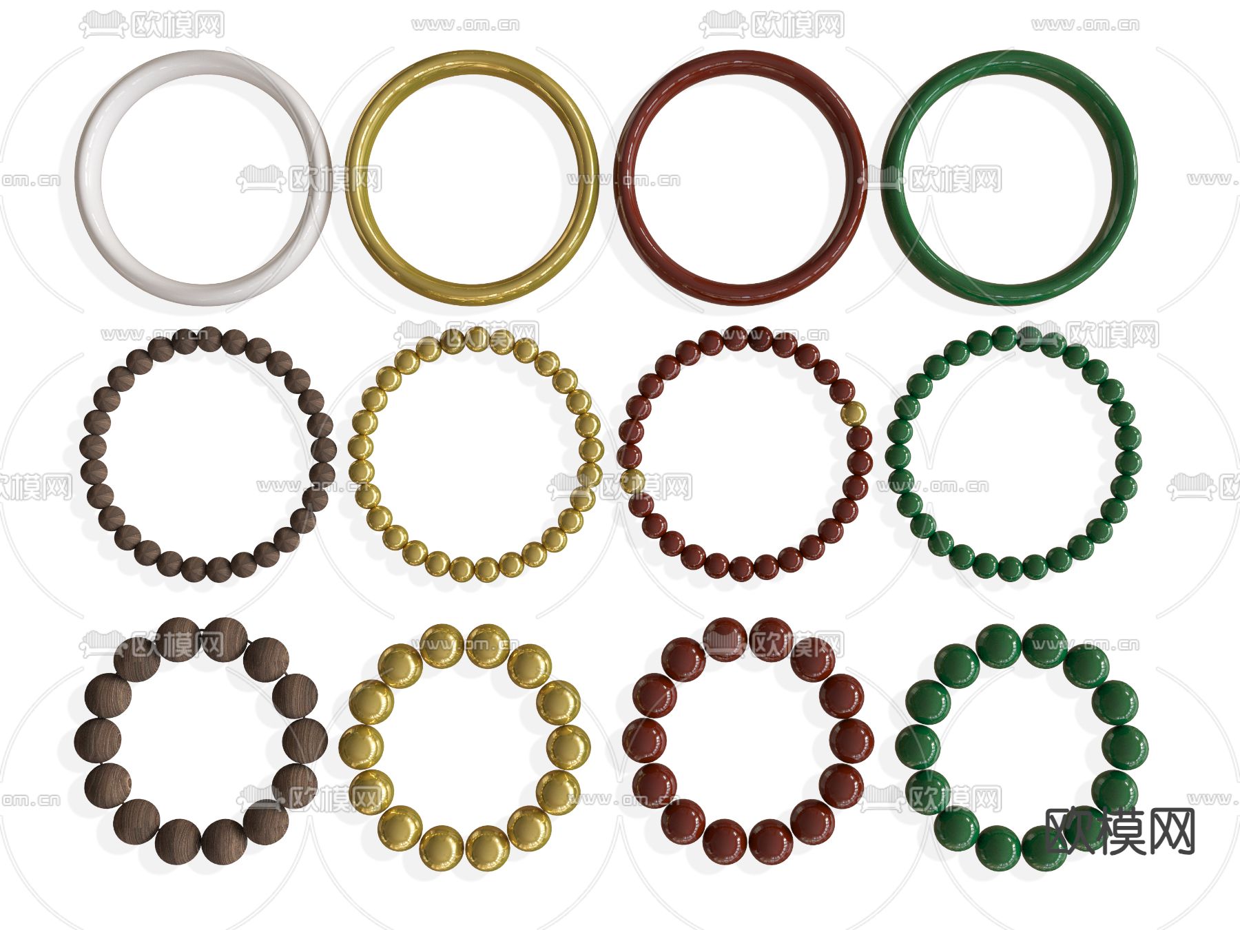 手串 手链 佛珠 黄金 玉器 玉镯3d模型下载