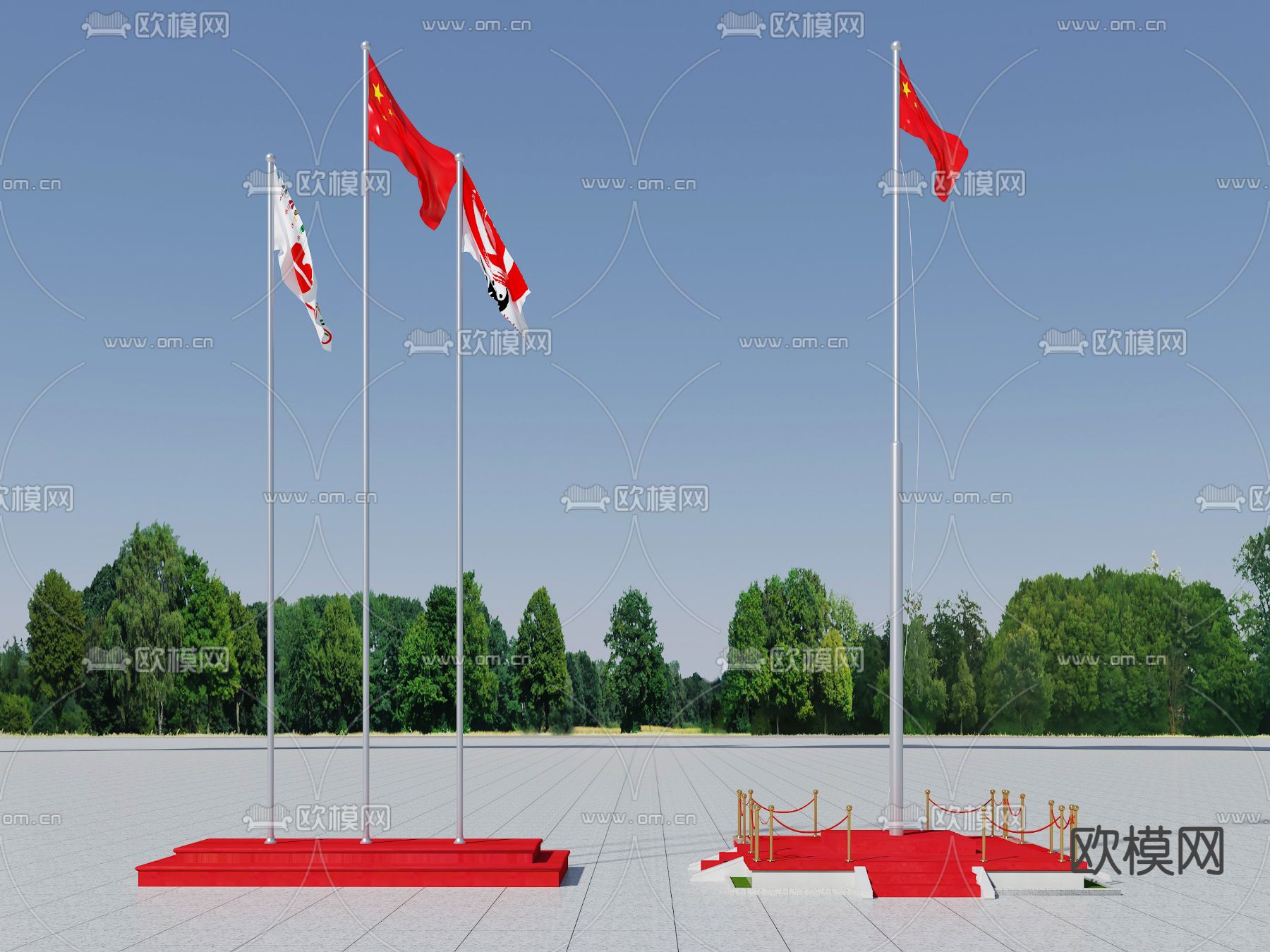 国旗 升旗台 旗杆3d模型下载