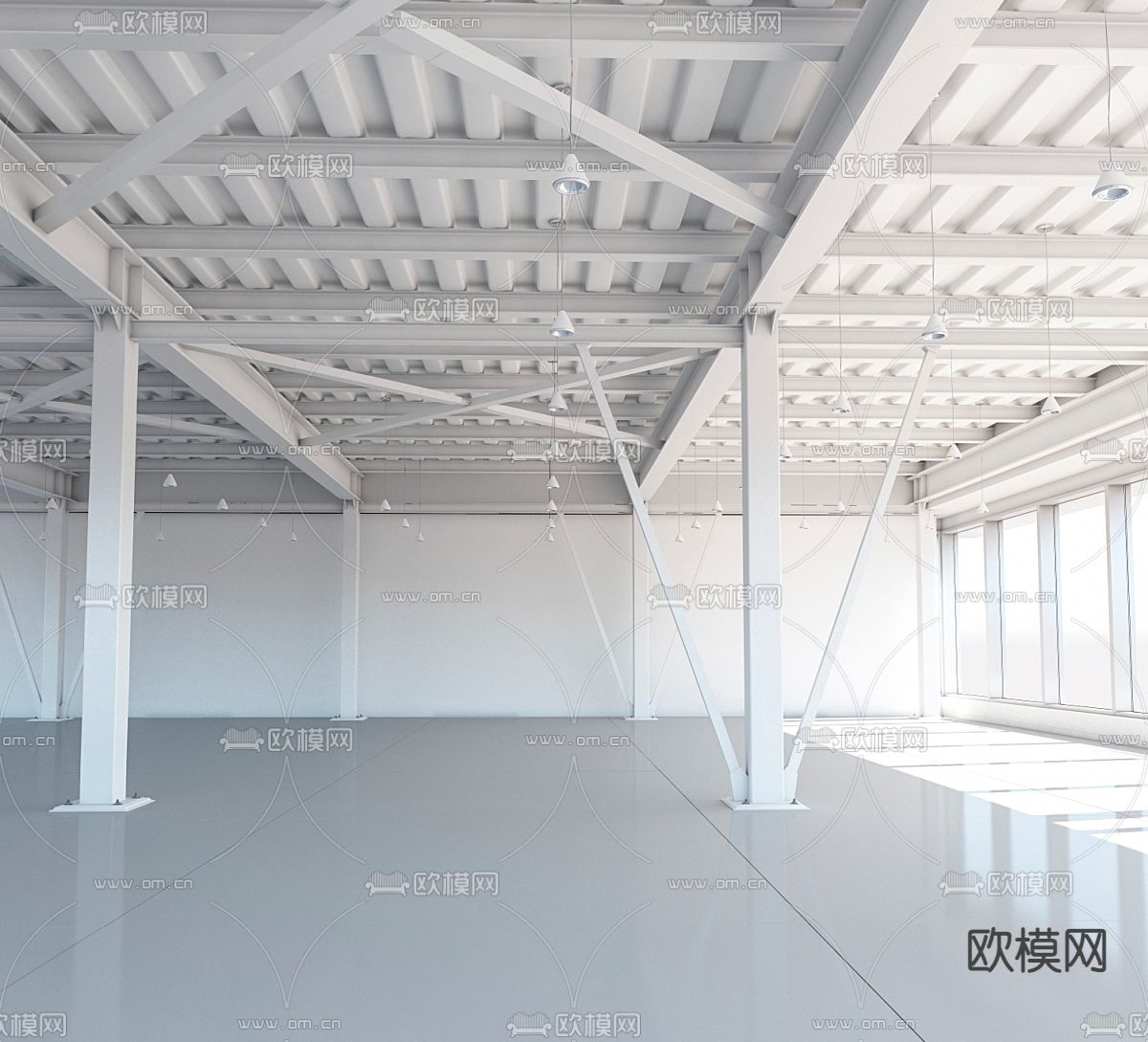 钢结构厂房 建筑框架 厂房吊顶3d模型下载