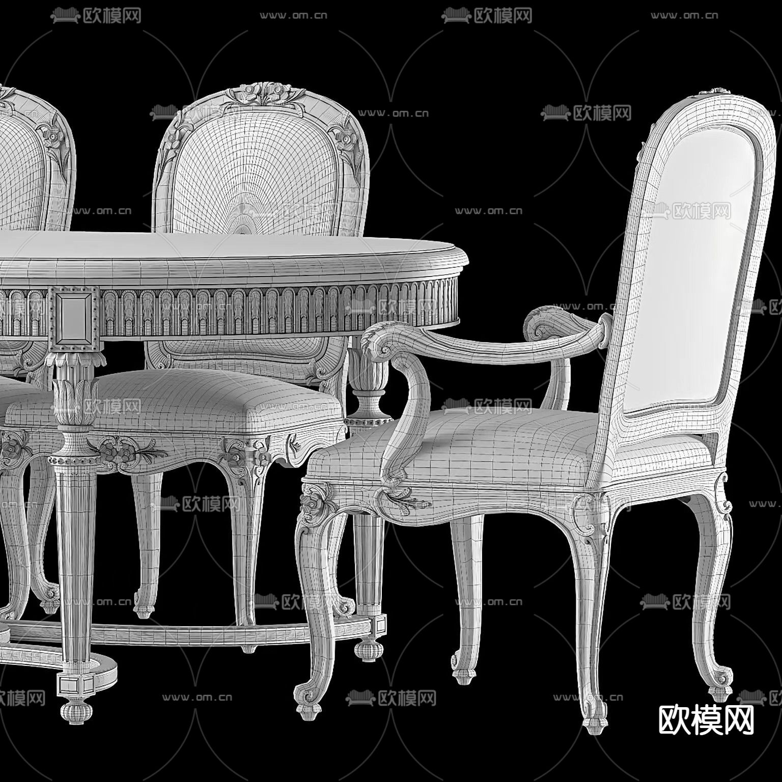 欧式古典餐桌 餐椅3d模型下载（渲染图2）