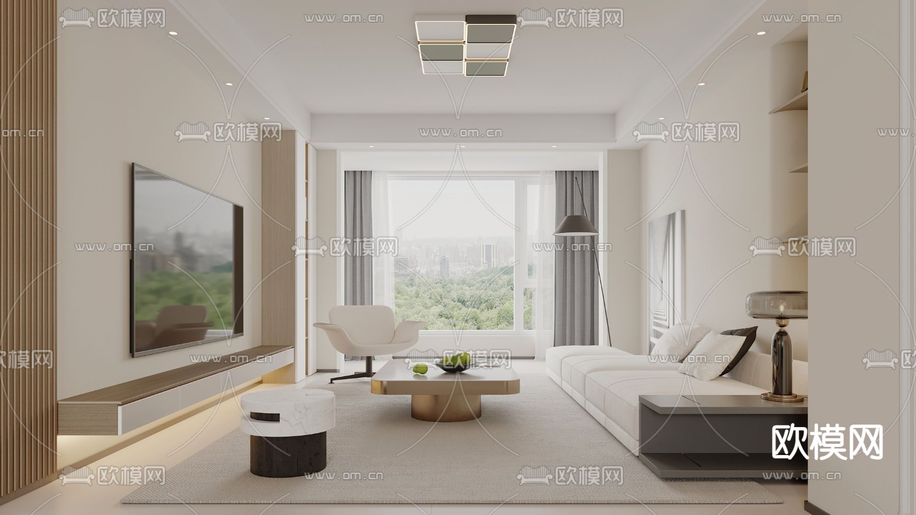 奶油风客餐厅3d模型下载（渲染图2）