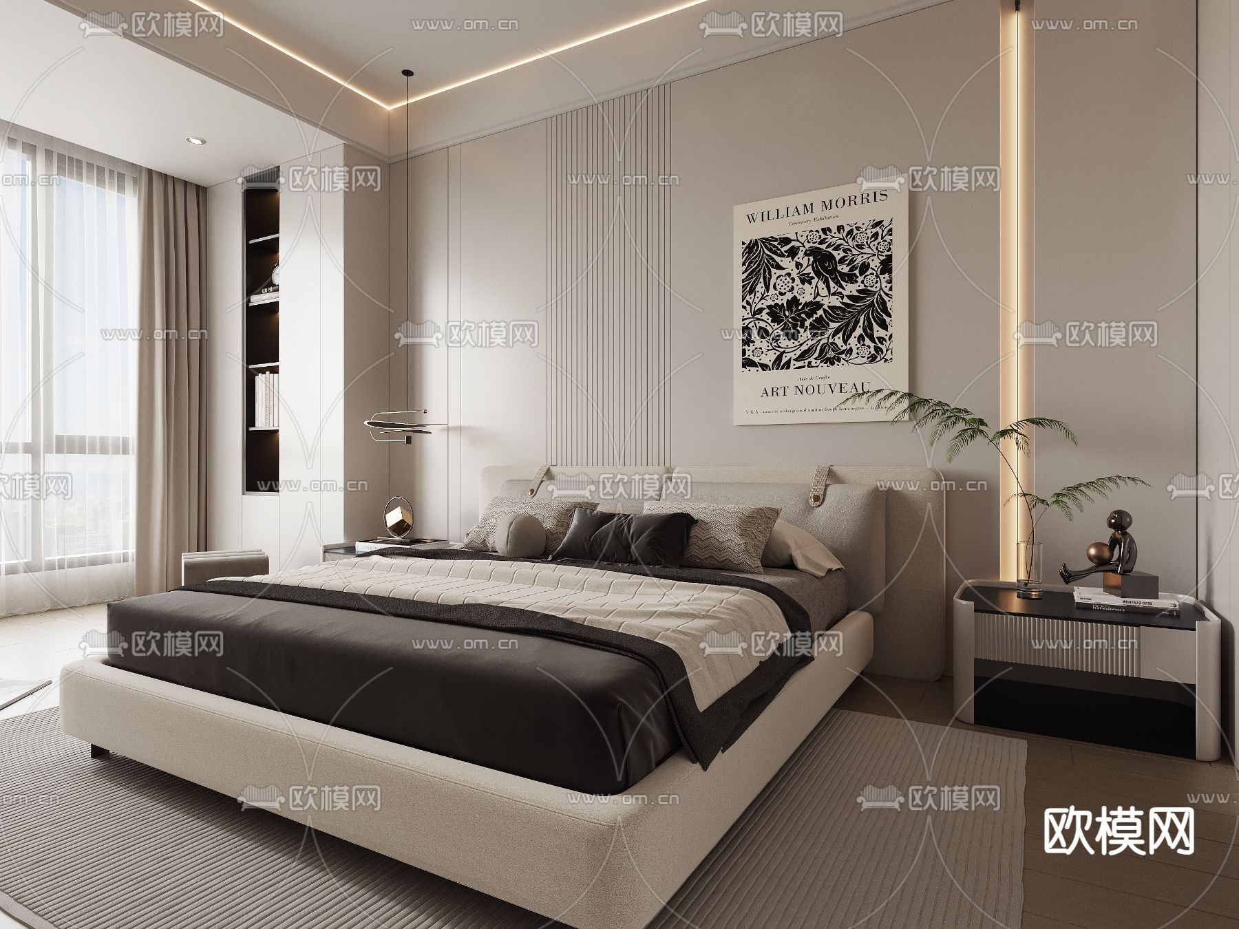 现代卧室 主人房3d模型下载（渲染图2）