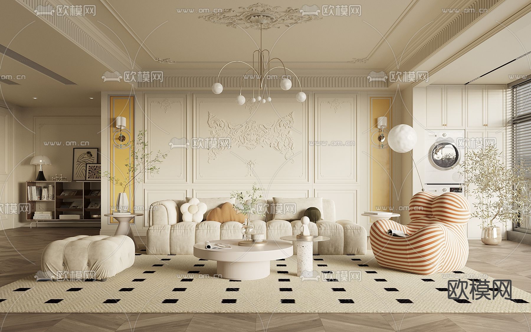 法式客厅3d模型下载