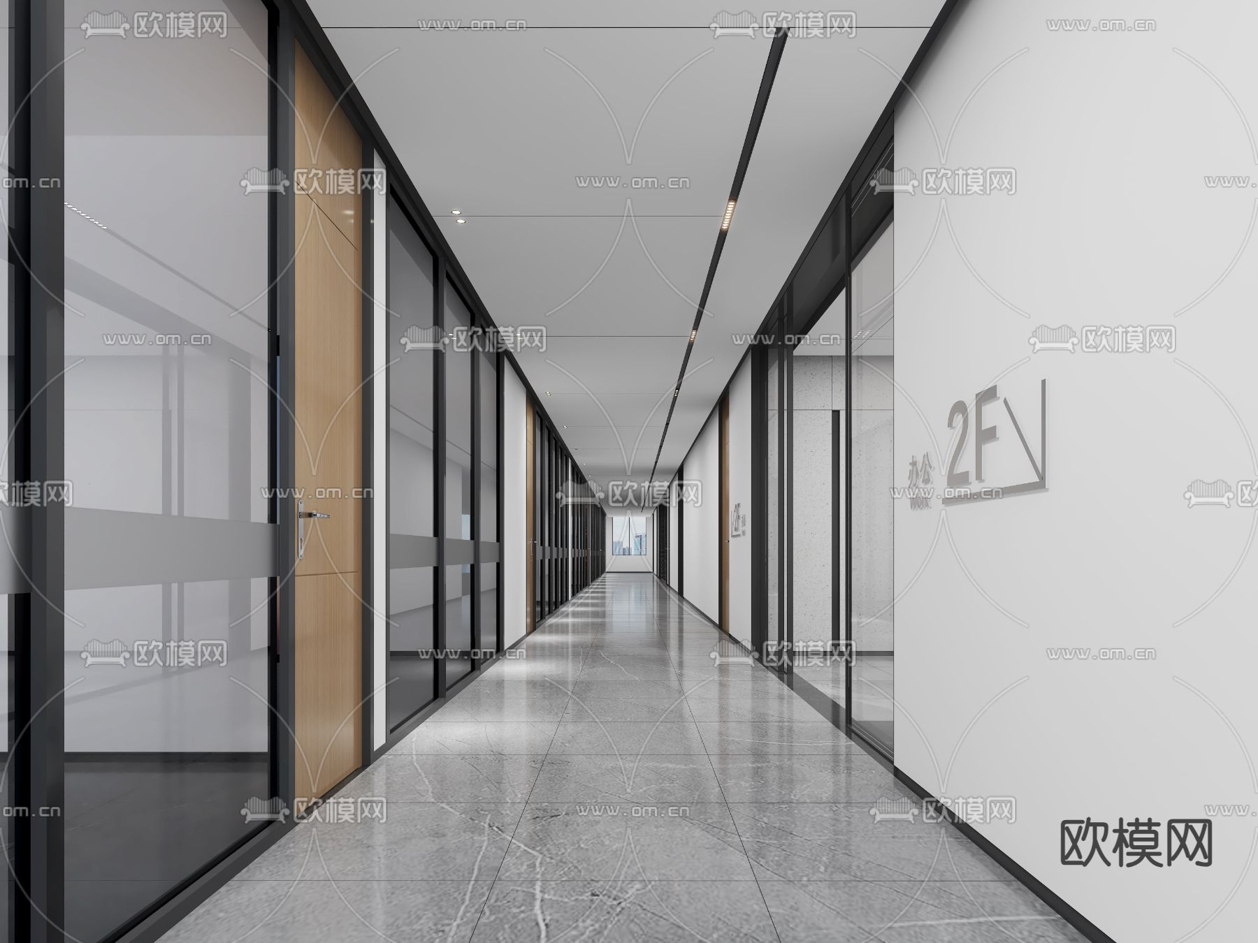 办公室走廊 电梯间 电梯厅3d模型下载（渲染图2）