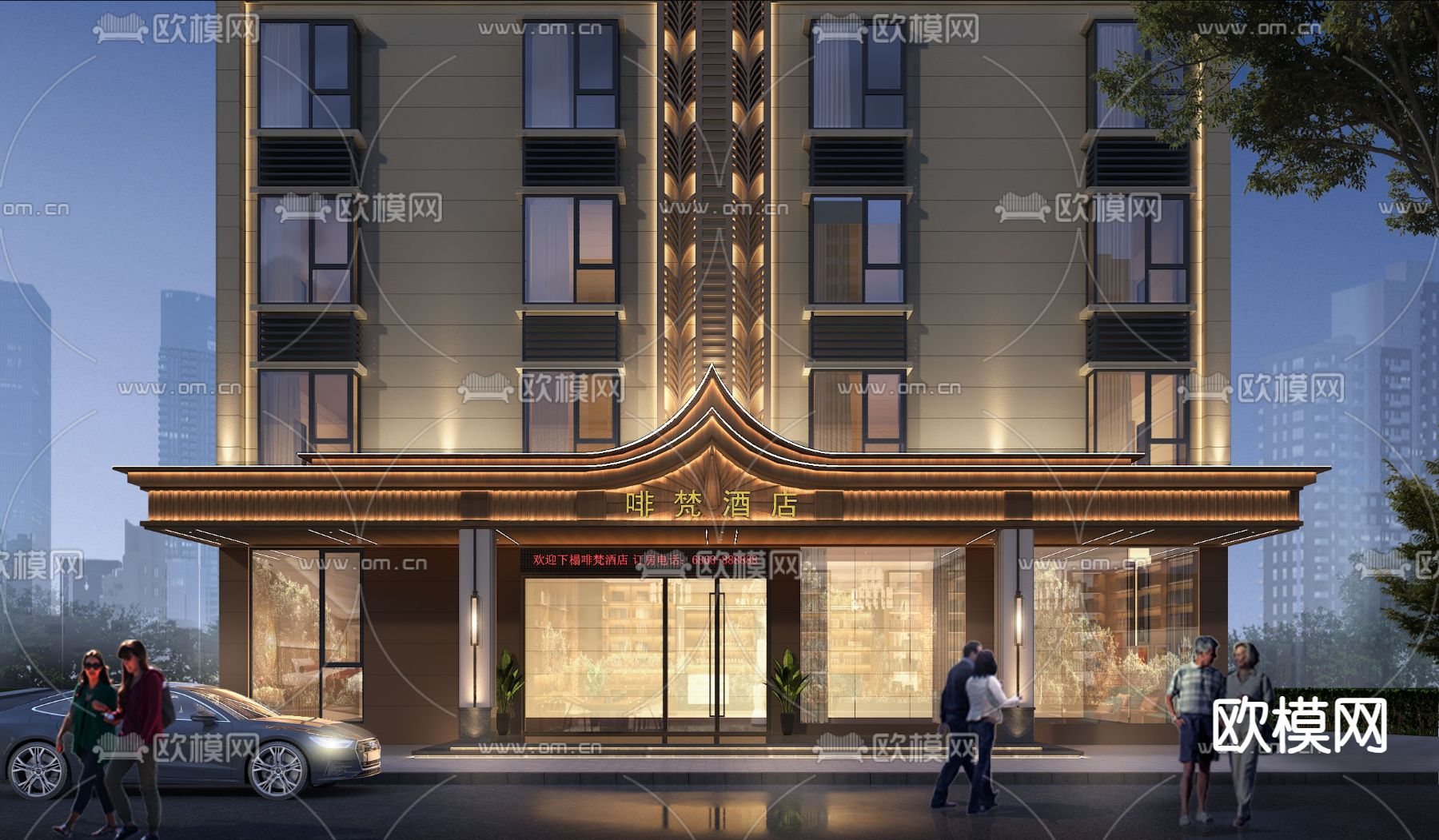 东南亚酒店外观3d模型下载（渲染图2）