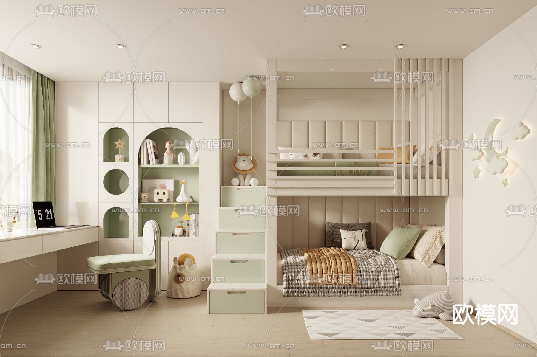 奶油风儿童房 小孩房3d模型下载