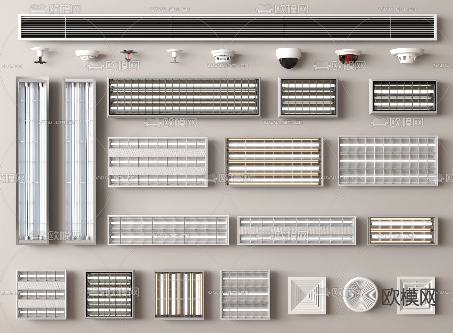 空调出风口 办公灯 格栅灯3d模型下载