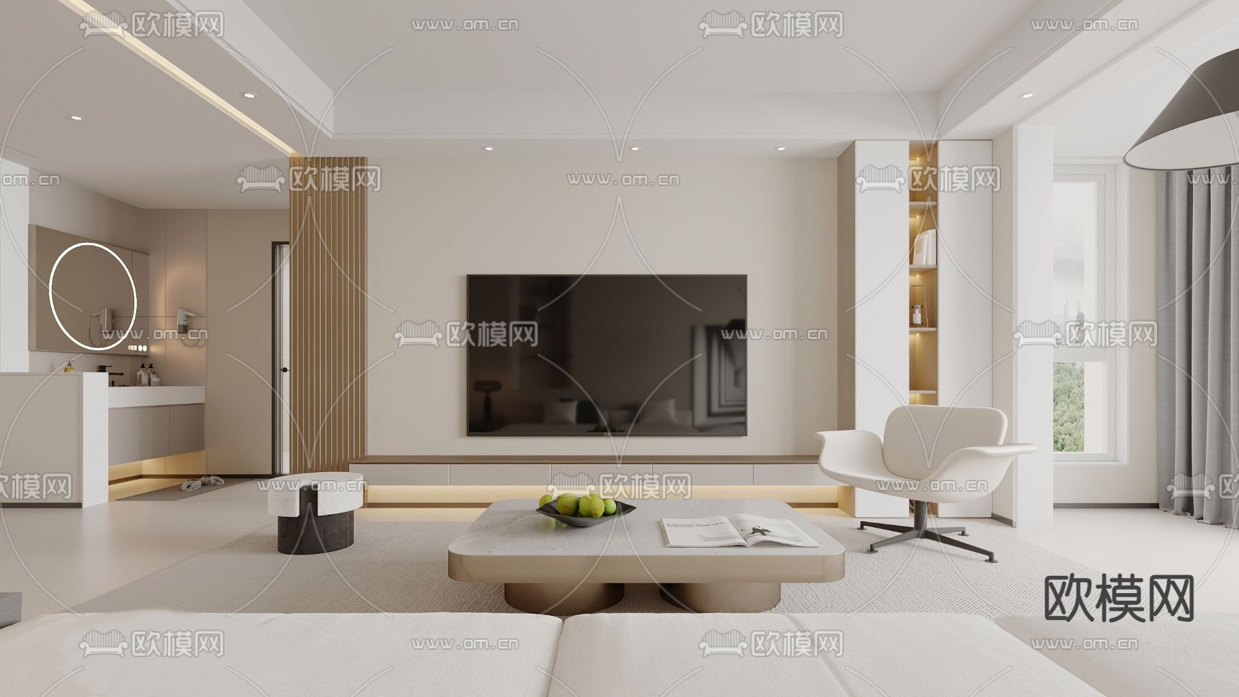 奶油风客餐厅3d模型下载（渲染图3）