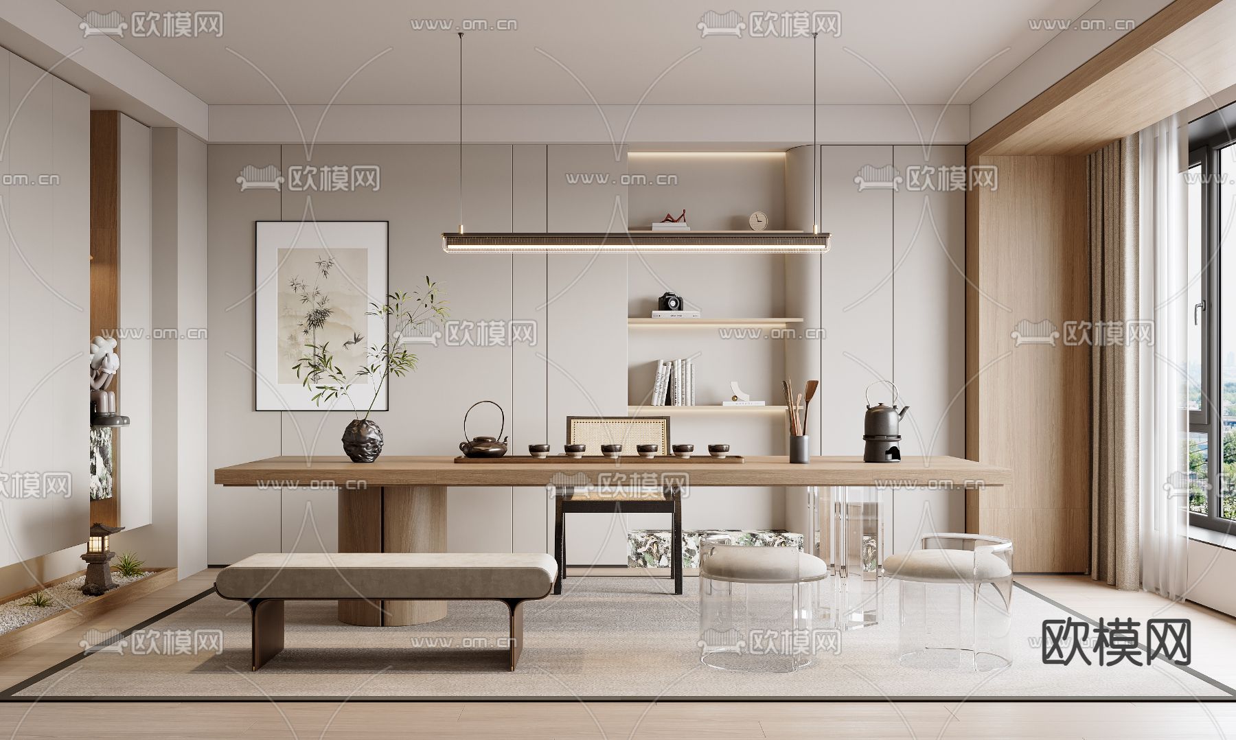 现代茶室 茶桌椅3d模型下载