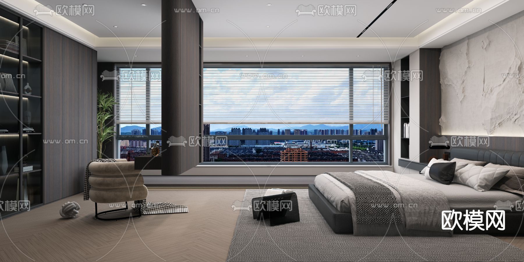 后现代卧室 主卧 主人房3d模型下载（渲染图1）