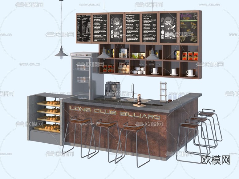 工业风咖啡店 咖啡操作台3d模型下载