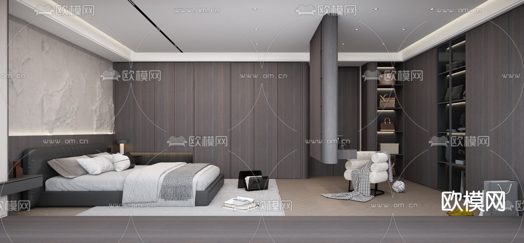后现代卧室 主卧 主人房3d模型下载（渲染图2）
