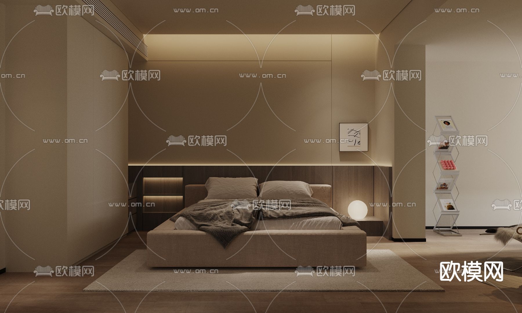 侘寂风卧室 主卧 主人房3d模型下载（渲染图1）