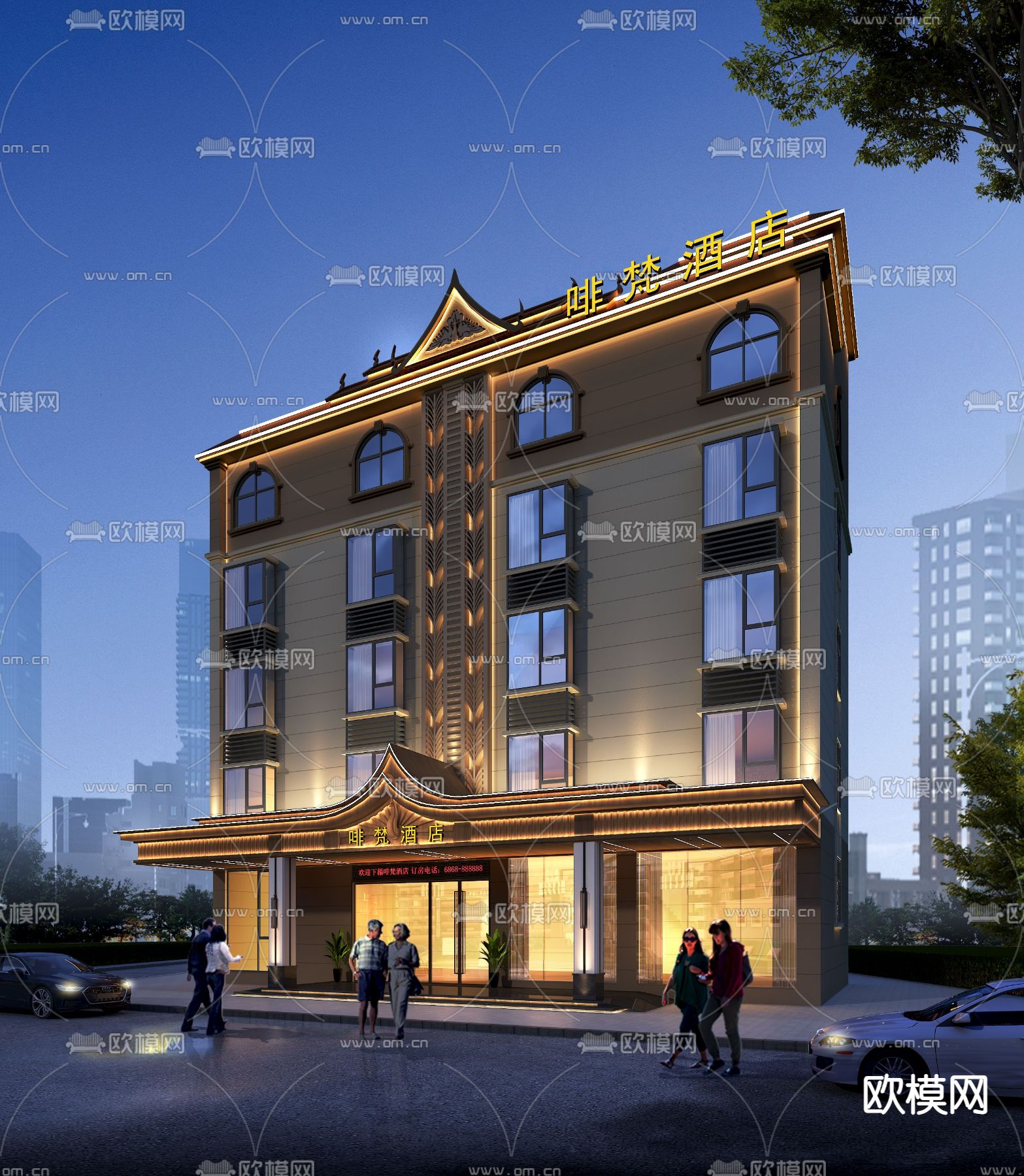 东南亚酒店外观3d模型下载（渲染图1）