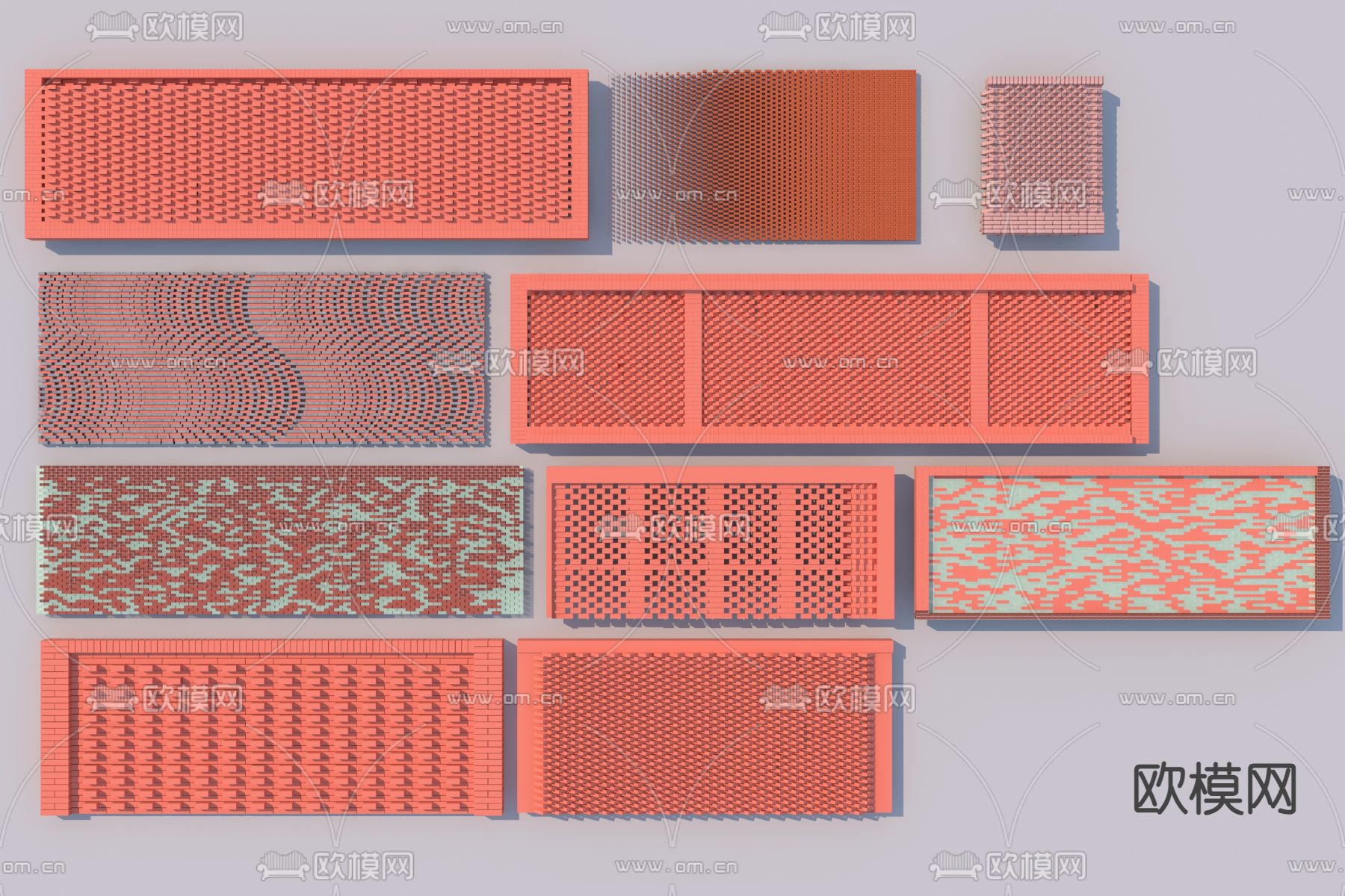 现代景墙 镂空景墙 红砖景墙3d模型下载